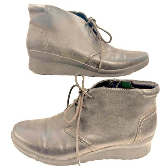 Clarks Women Cloudsteppers Caddlell Rush Brown Ankle Boots 10 Leather Side Zip - Picture 2 of 9